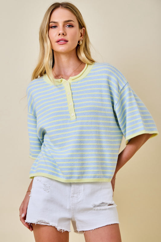 Striped Henley Knit Top-TPT