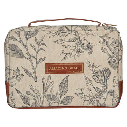 Christian Art Gifts - Bible Cover Fashion Cream/Brown Floral Amazing Grace