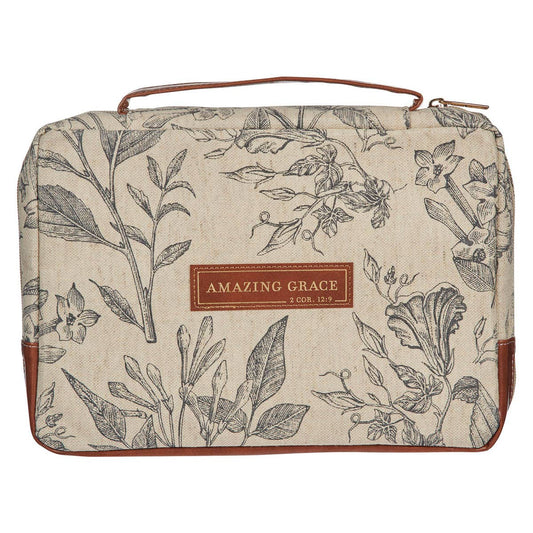 Christian Art Gifts - Bible Cover Fashion Cream/Brown Floral Amazing Grace