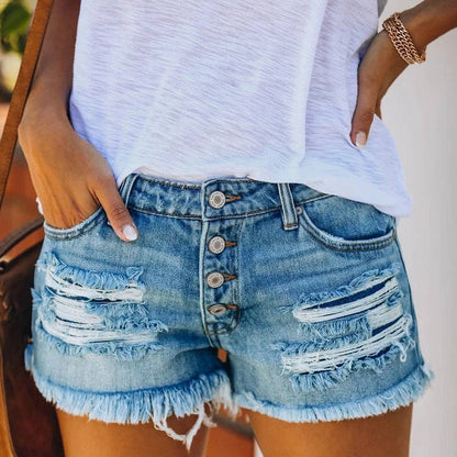 Distressed Denim Shorts-TPT