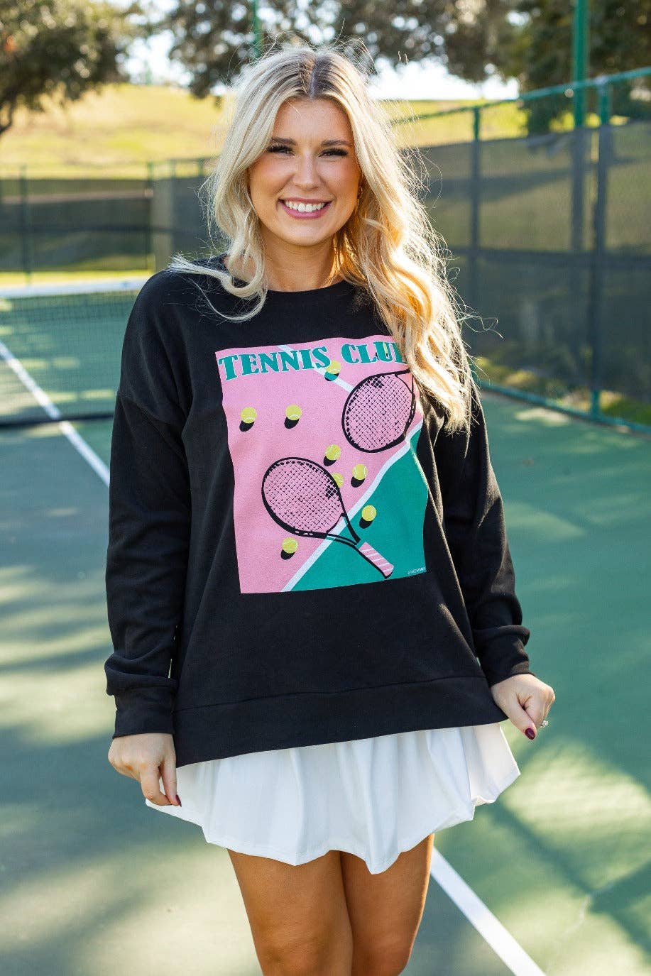 GRACE+EMMA by Southern Grace - Tennis Club Micro Fleece Crewneck, Black