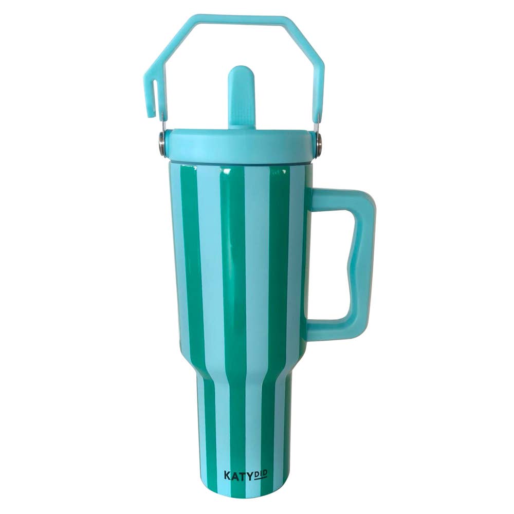 Katydid - Aqua and Green Striped 38 Oz Cabana Jug Tumbler