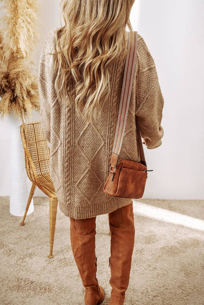 Women’s Oversized Cable Knit Sweater – Beige Chunky Textured Pullover – Cozy Fall Winter Boutique Knitwear