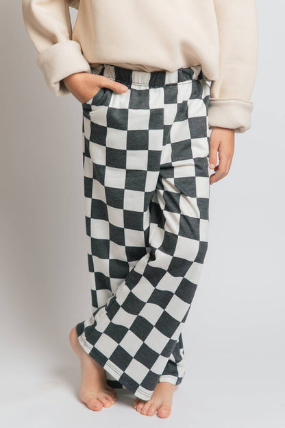 JADE BY JANE - KID STYLE HIGH WAIST CHECKERD STRAIGHT LEG KNIT PANTS