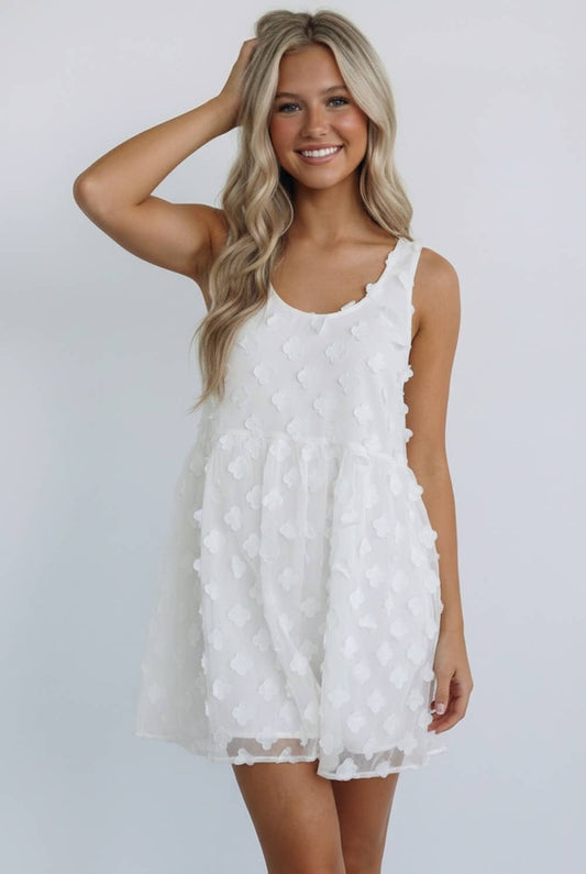 FLOWER APPLIQUE BABYDOLL DRESS-TPT