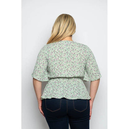 Floral Print Tie Waist Blouse-TPT