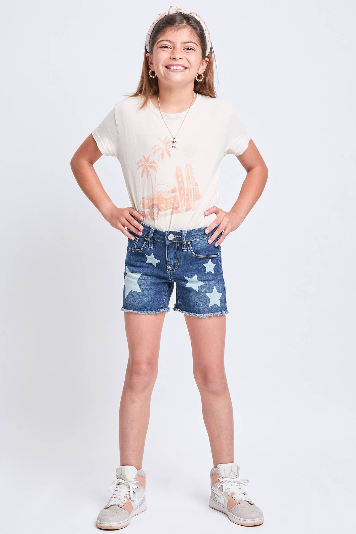 YMI - Girls Star Print Fray Hem Shorts
