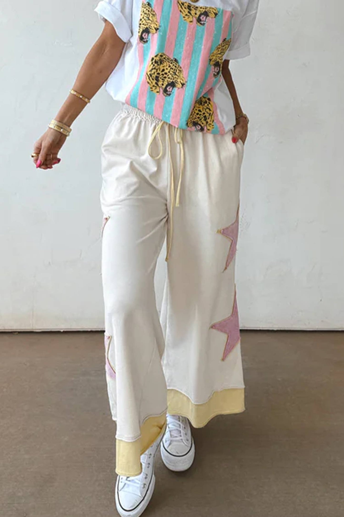 Star Patchwork Wide Leg Pants-TPT