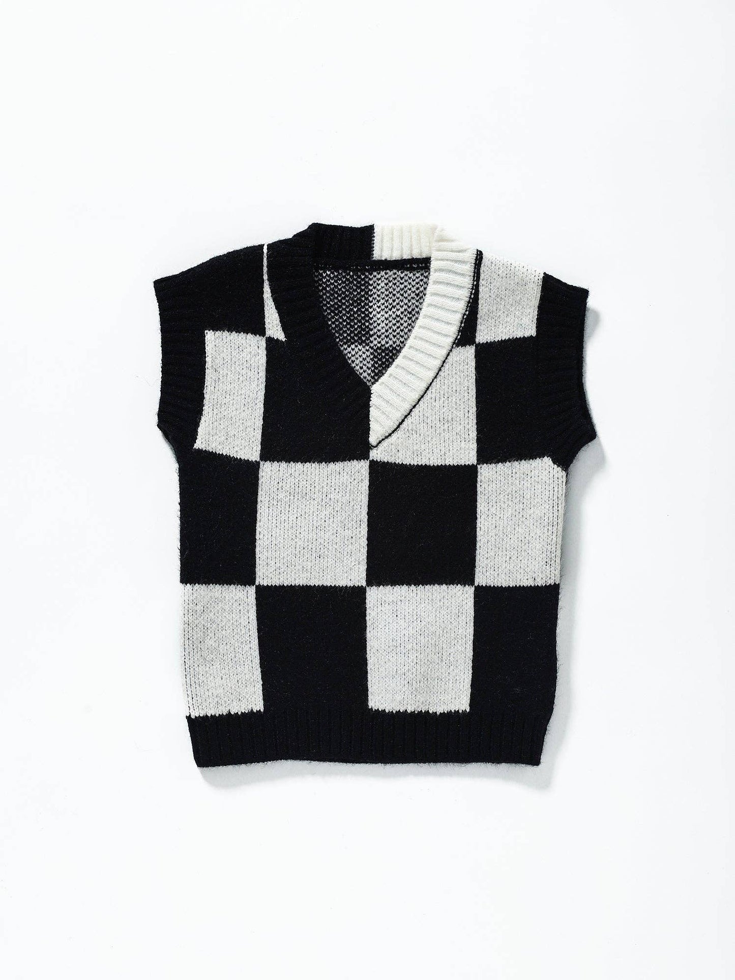 Girls White Black Vest Sweater