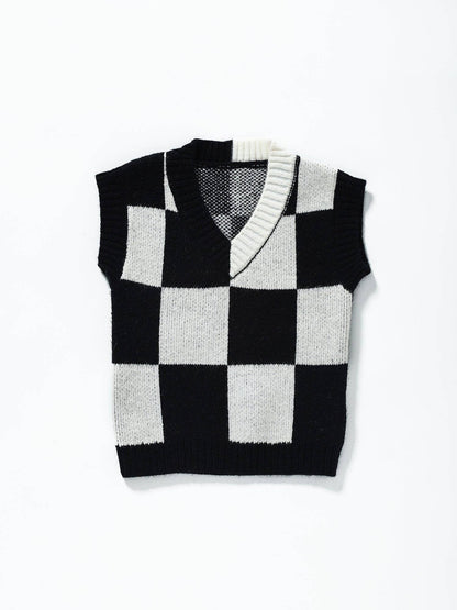 Girls White Black Vest Sweater