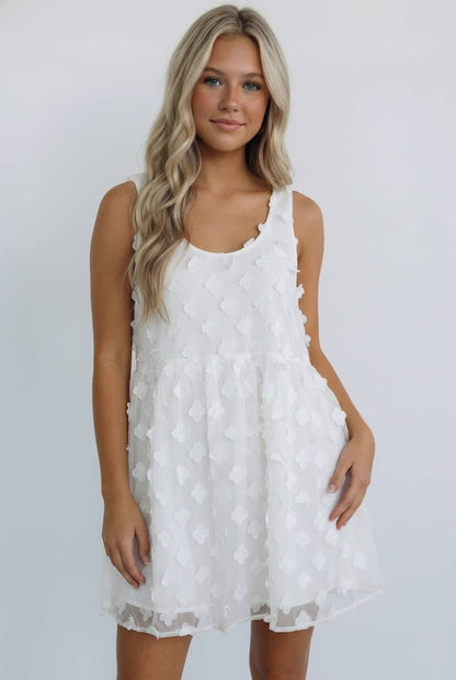 FLOWER APPLIQUE BABYDOLL DRESS-TPT