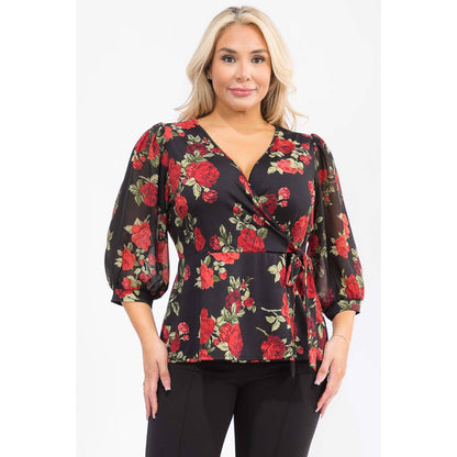 Plus Floral Wrap Blouse
