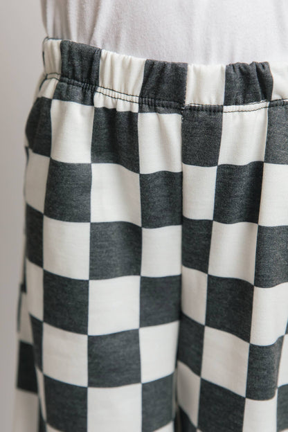 JADE BY JANE - KID STYLE HIGH WAIST CHECKERD STRAIGHT LEG KNIT PANTS