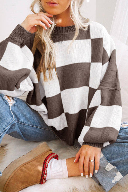 Checkered Sleeve Sweater-TPT