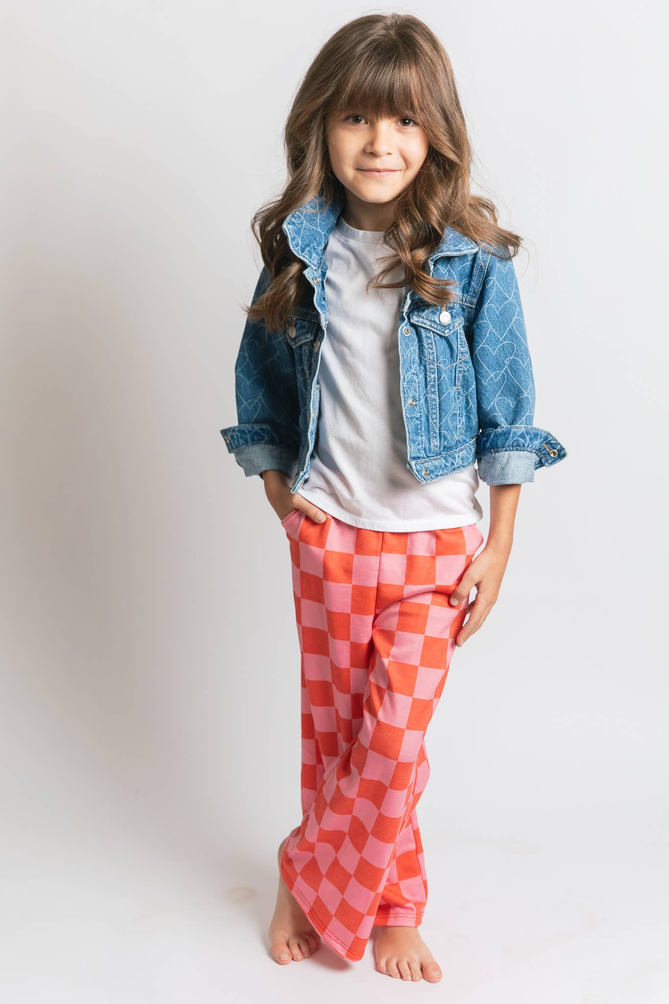 JADE BY JANE - KID STYLE HIGH WAIST CHECKERD STRAIGHT LEG KNIT PANTS