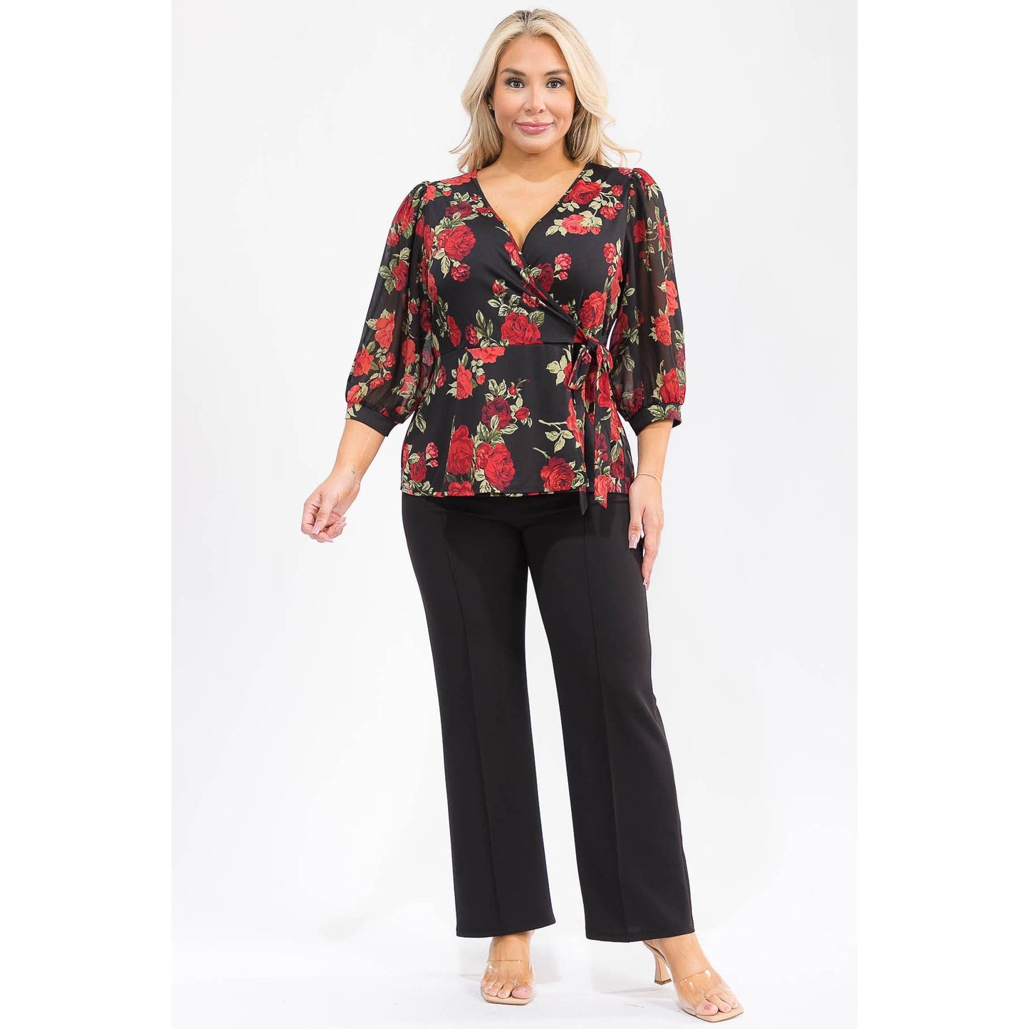 Plus Floral Wrap Blouse
