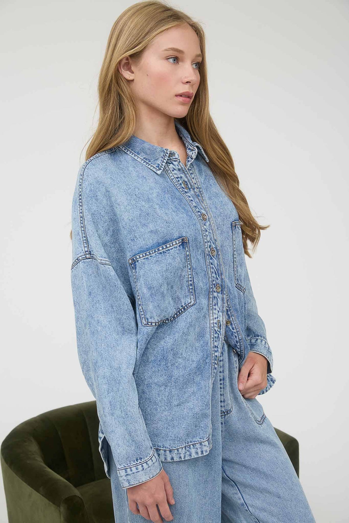 Chambray Button Down Shirt-TPT