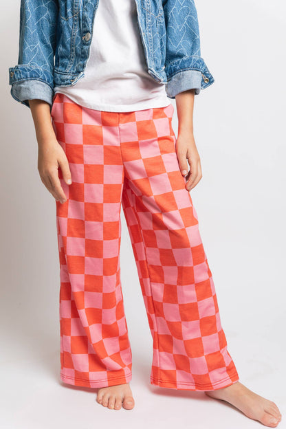 JADE BY JANE - KID STYLE HIGH WAIST CHECKERD STRAIGHT LEG KNIT PANTS